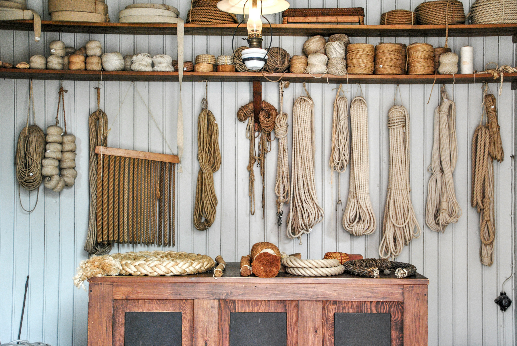 ropes organized on wall