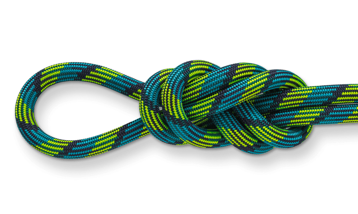 Glider 10.5mm Mystique Climbing Rope, 70M (230 ft) Bag knot detail