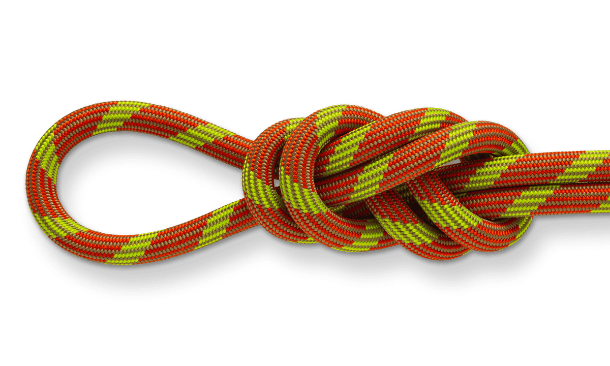 Glider 9.9mm Desert Sun Climbing Rope, 70M (230 ft) Bag knot detail