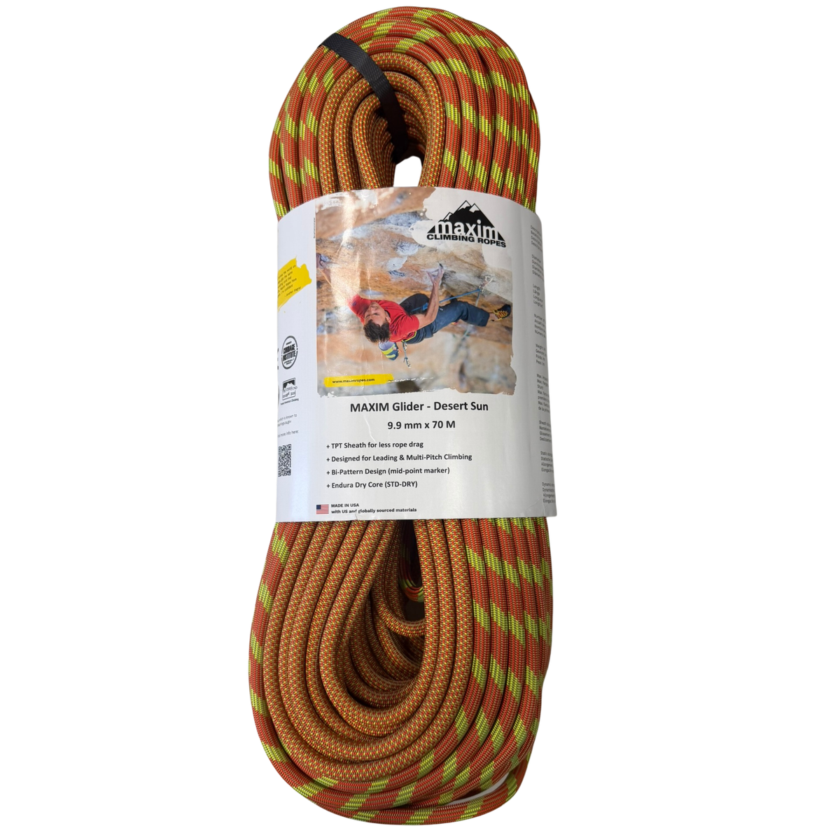 Glider 9.9mm Desert Sun Climbing Rope, 70M (230 ft) Bag