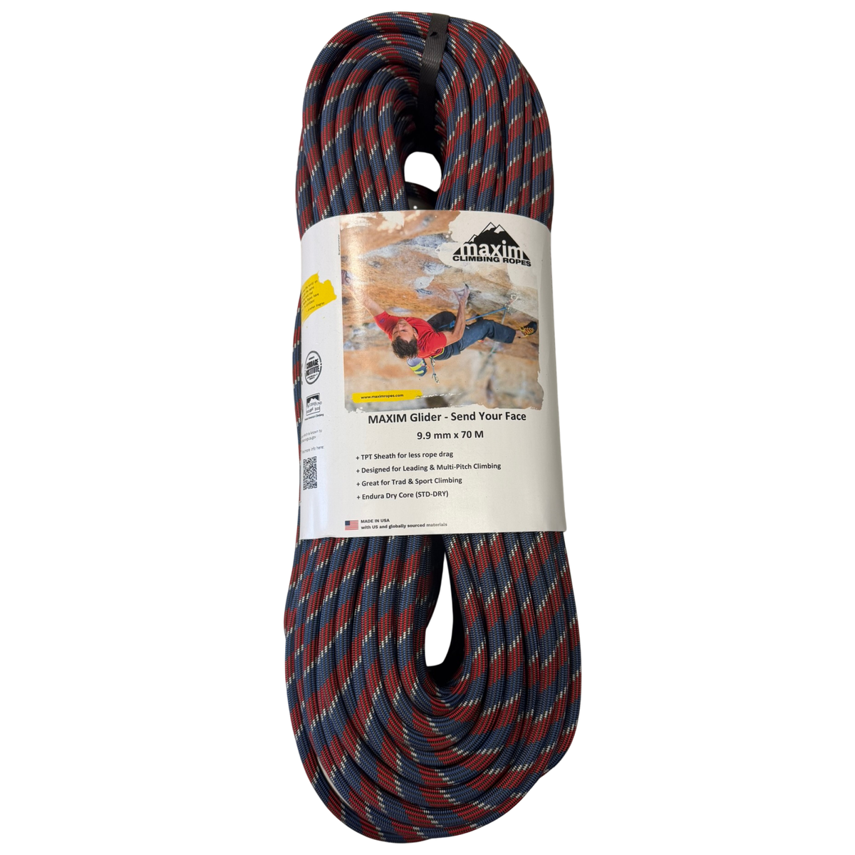 Glider 9.9mm Send Your Face Climbing Rope, 70M (230 Feet) Bag