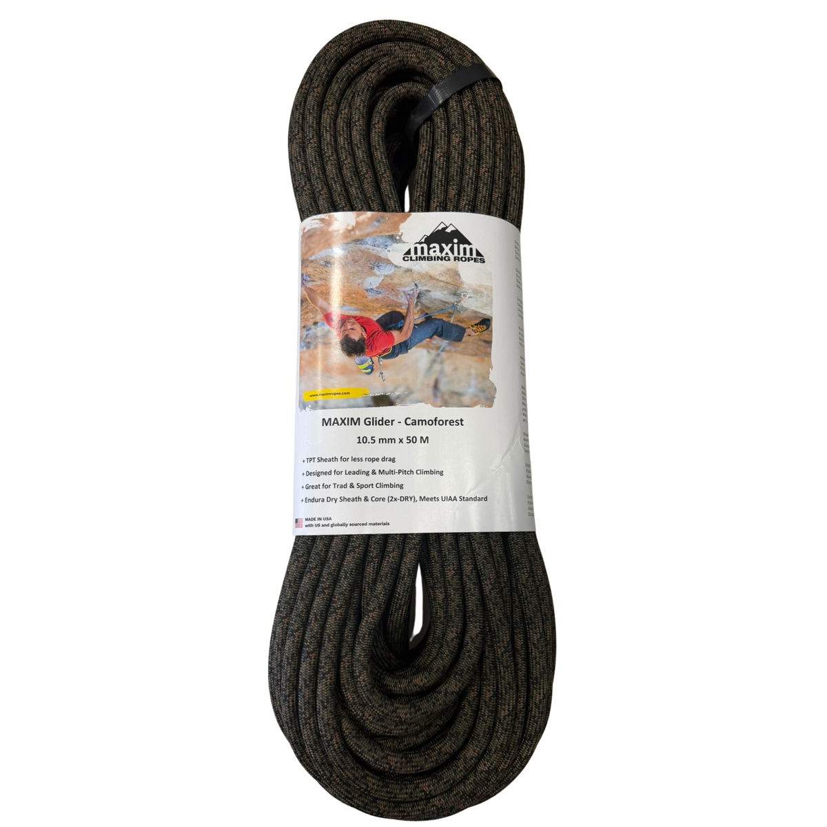 Glider 10.5mm Camoforest Climbing Rope, 50M (165 ft) Bag