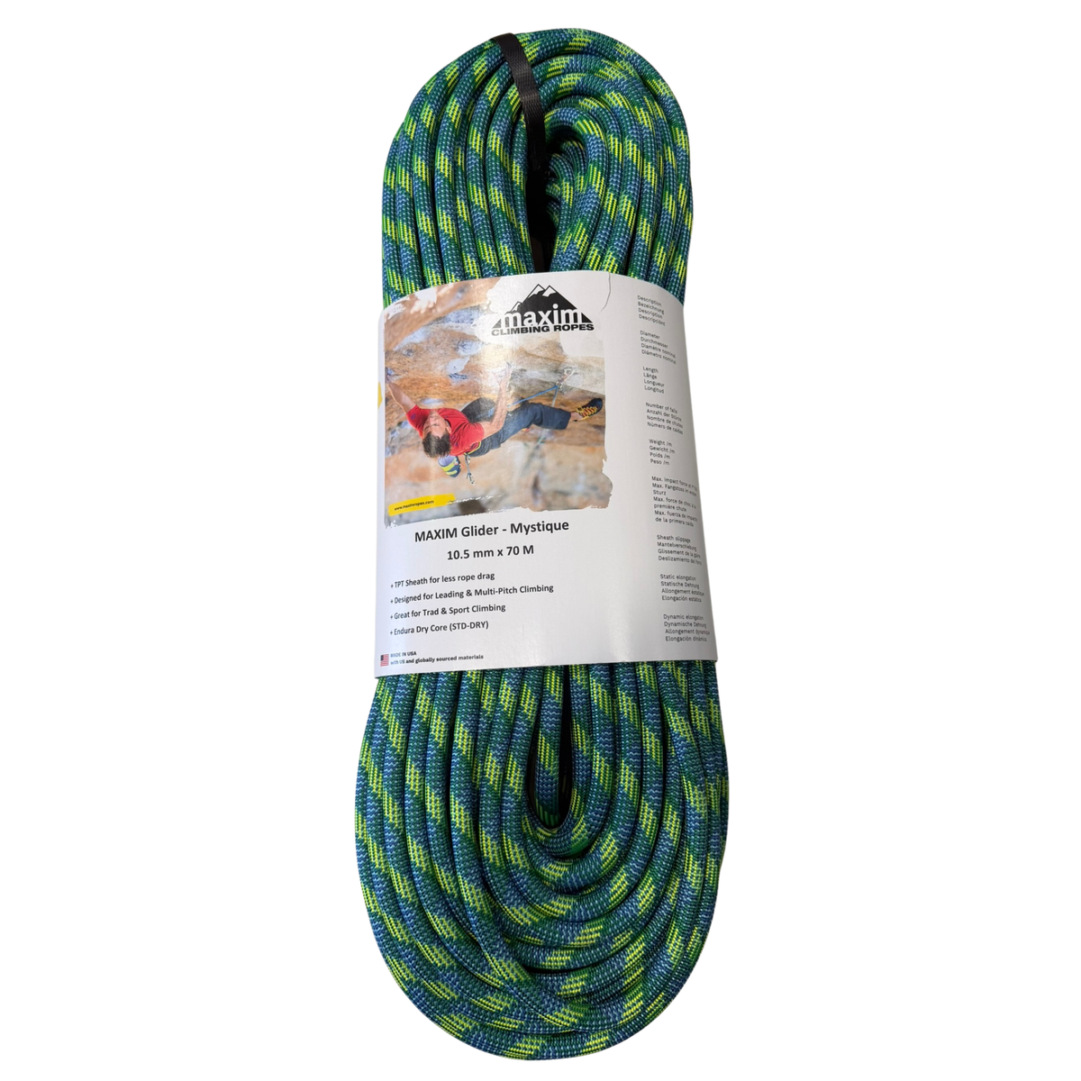 Glider 10.5mm Mystique Climbing Rope, 70M (230 ft) Bag
