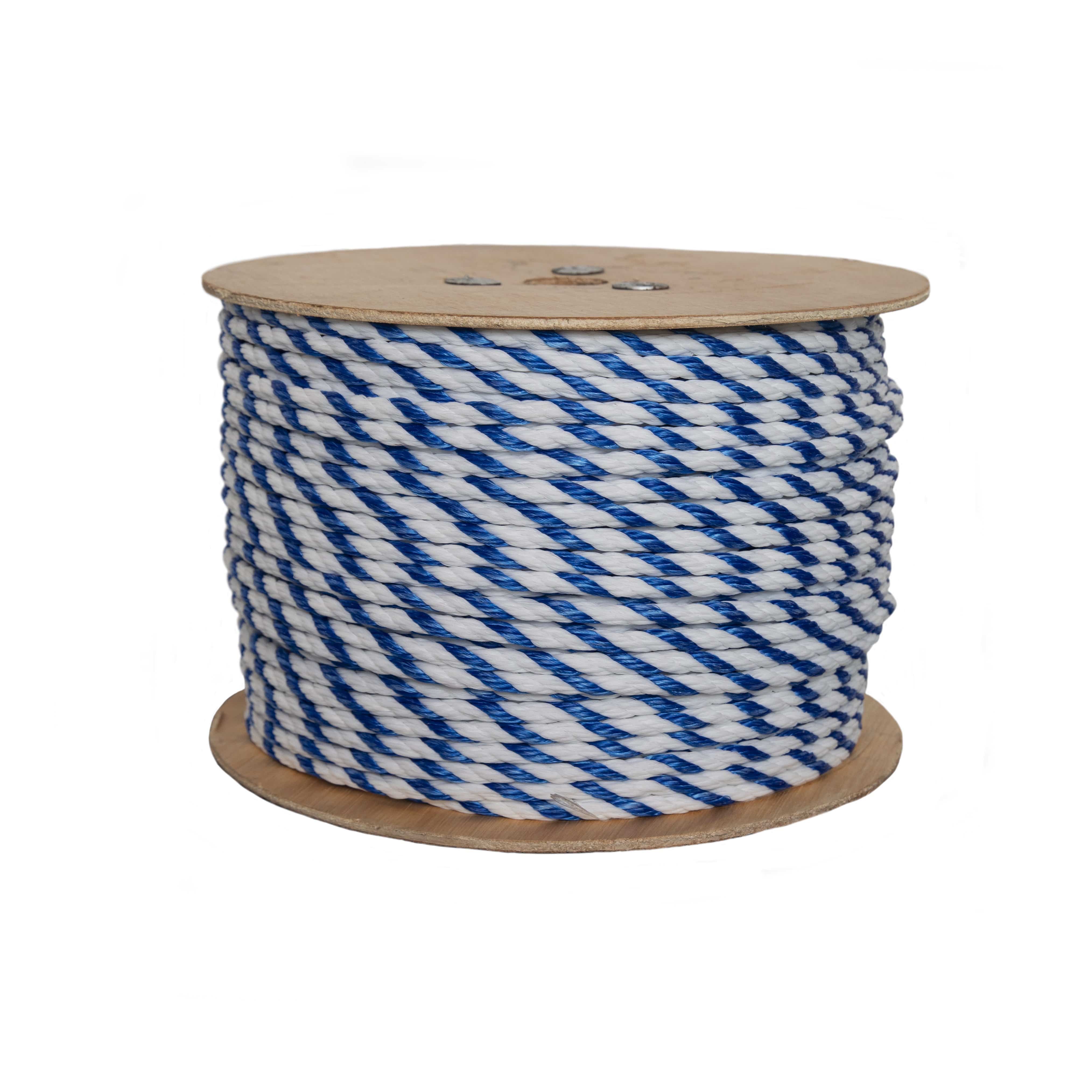 3-Strand Twisted White/Blue Polypropylene Rope