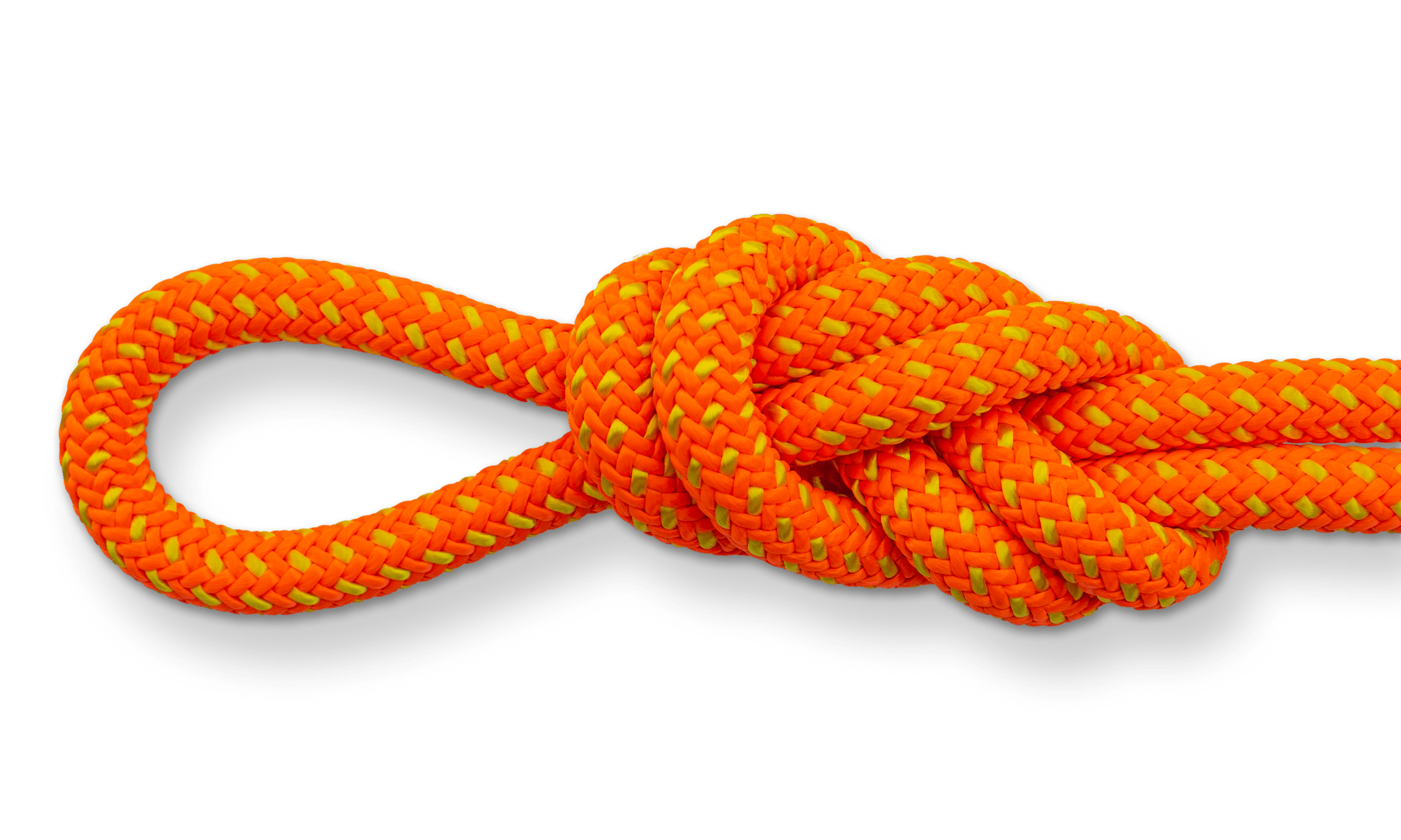 tachyon climbing rope orange and yellow double figure eight knot