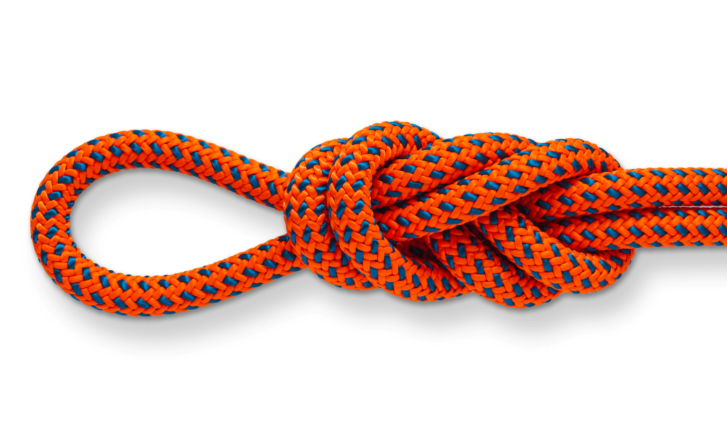 tachyon climbing rope orange and blue double figure eight knot